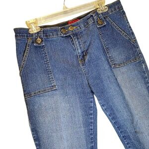 Y2K Out Jeans Womens Blue Stretch Denim Cargo Capri Cropped Size 12 Medium Wash